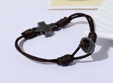 PK0436 Men Knots Cord Leather Bracelet with Cross