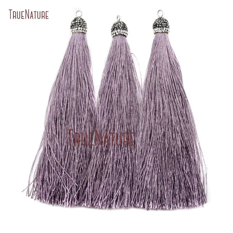 20Pcs Grey Aluminium Silk Pendant Rhinestone Paved Tassel Pendant