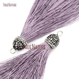 20Pcs Grey Aluminium Silk Pendant Rhinestone Paved Tassel Pendant