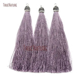 20Pcs Grey Aluminium Silk Pendant Rhinestone Paved Tassel Pendant