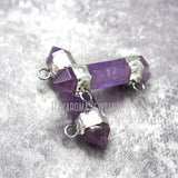 Purple Amethyst Crystal Pendant Double Terminated Point Hexagon Faceted