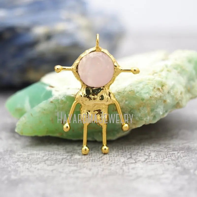 Rose Quartz Spaceman Pendant Plated Crystal Soldered