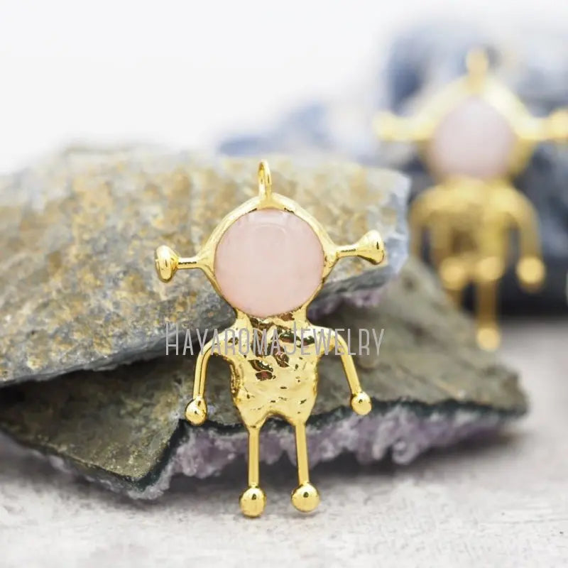 Rose Quartz Crystal Plated Spaceman Pendant