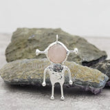 Silver Plated Crystal Pendant Rose Quartz Spaceman