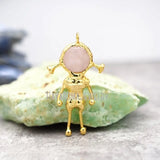 Rose Quartz Crystal Pendant Spaceman Plated