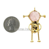 Rose Quartz Crystal Spaceman Pendant Plated Soldered Jewelry