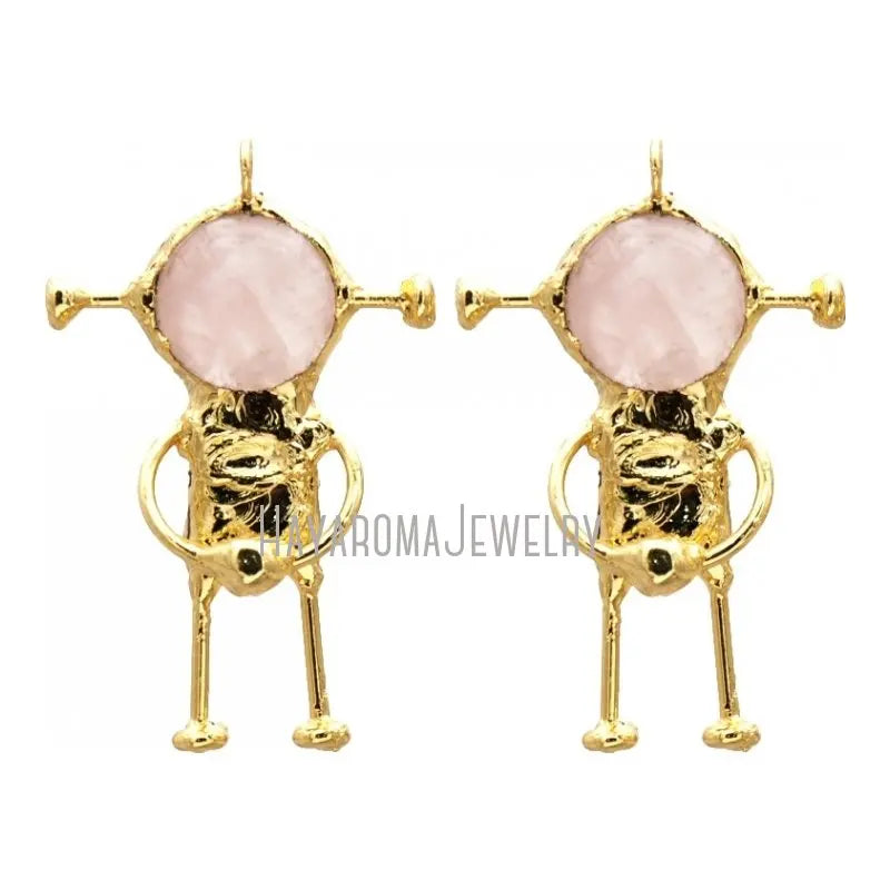 Rose Quartz Crystal Spaceman Pendant Plated Soldered Jewelry