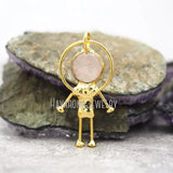 Plated Rose Quartz Crystal Pendant with Spaceman Design