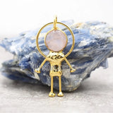 Plated Rose Quartz Crystal Pendant with Spaceman Design