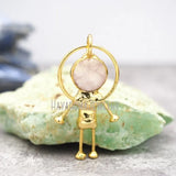Plated Rose Quartz Crystal Pendant with Spaceman Design