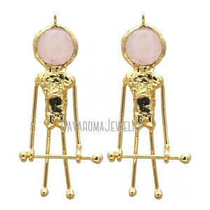 Rose Quartz Pendant Plated Soldered Spaceman Crystal Necklace
