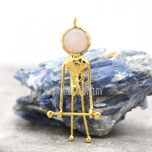 Rose Quartz Pendant Plated Soldered Spaceman Crystal Necklace