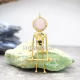 Rose Quartz Pendant Plated Soldered Spaceman Crystal Necklace