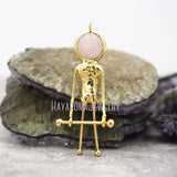 Rose Quartz Pendant Plated Soldered Spaceman Crystal Necklace