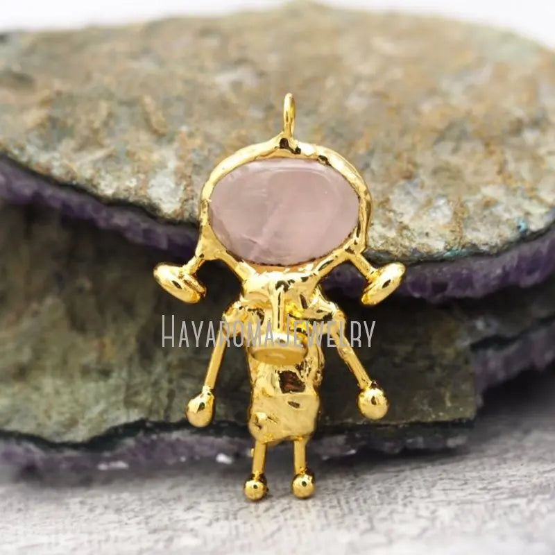 Plated Rose Quartz Crystal Spaceman Pendant