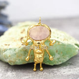 Plated Rose Quartz Crystal Spaceman Pendant