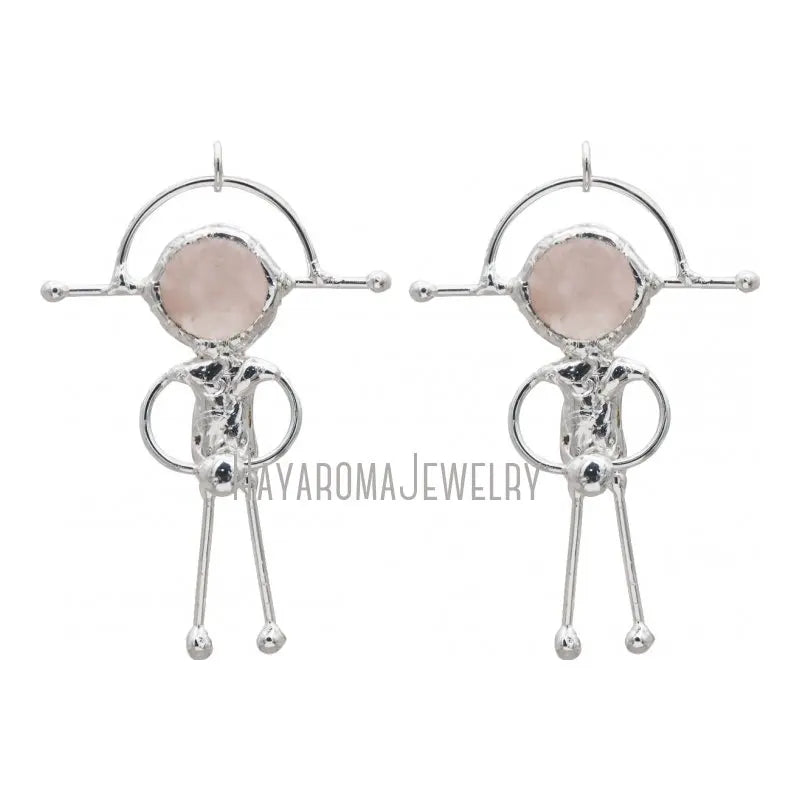 Rose Quartz Spaceman Pendant Silver Plated Soldered Jewelry