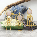 Crystal Rose Quartz Stone Pendant Jewelry Plated Spaceman Pendant