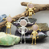Crystal Rose Quartz Stone Pendant Jewelry Plated Spaceman Pendant