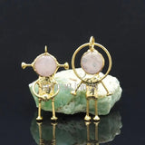 Crystal Rose Quartz Stone Pendant Jewelry Plated Spaceman Pendant