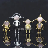 Crystal Rose Quartz Stone Pendant Jewelry Plated Spaceman Pendant