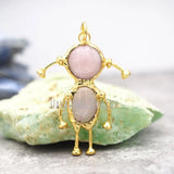 Crystal Rose Quartz Stone Pendant Jewelry Plated Spaceman Pendant
