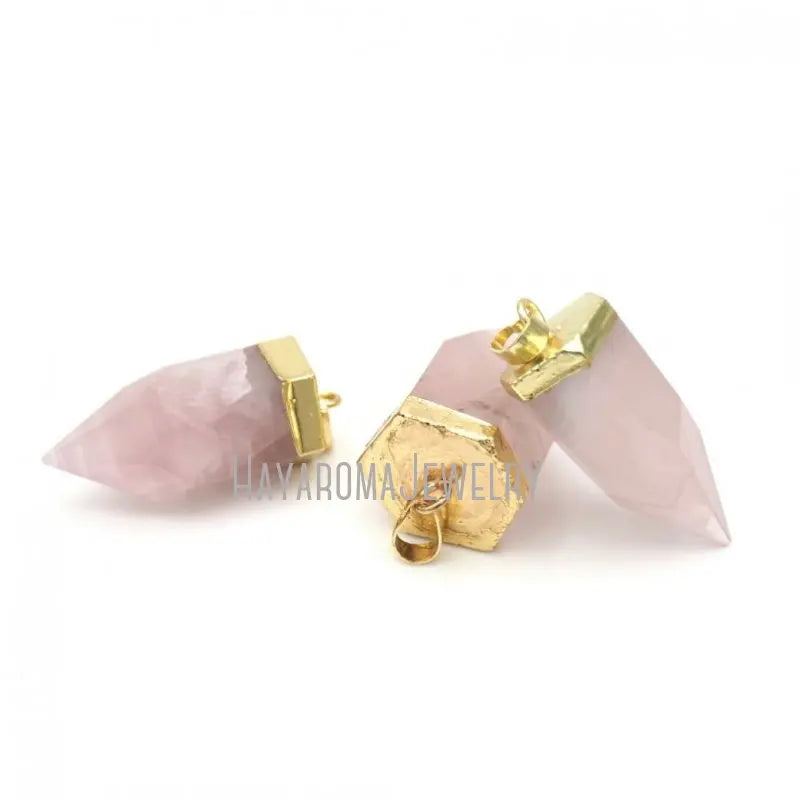 Rose Quartz Crystal Pendant Hexagonal Prisms Point Pendant