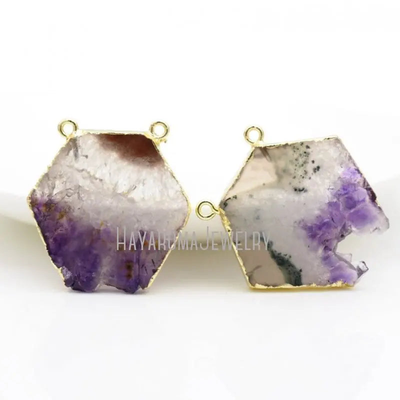 Amethyst Cluster Pendant Hexagon Plated Druzy Crystal Pendant
