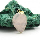 Rose Quartz Stone Pendant Crystal Teardrop Plated Necklace Jewelry