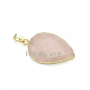 Rose Quartz Stone Pendant Crystal Teardrop Plated Necklace Jewelry
