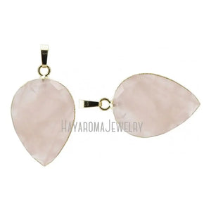 Rose Quartz Stone Pendant Crystal Teardrop Plated Necklace Jewelry
