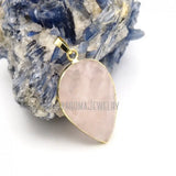 Rose Quartz Stone Pendant Crystal Teardrop Plated Necklace Jewelry