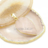 Rose Quartz Stone Pendant Crystal Teardrop Plated Necklace Jewelry