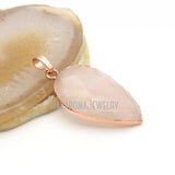 Rose Plated Teardrop Pendant Rose Quartz Crystal