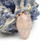 Rose Plated Teardrop Pendant Rose Quartz Crystal