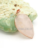 Rose Plated Teardrop Pendant Rose Quartz Crystal