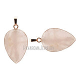 Rose Plated Teardrop Pendant Rose Quartz Crystal