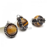Antique Tiger Ball Soldered Pendant Antique Silver Plated Tiger Eye Stone