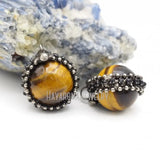 Antique Tiger Ball Soldered Pendant Antique Silver Plated Tiger Eye Stone