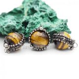 Antique Tiger Ball Soldered Pendant Antique Silver Plated Tiger Eye Stone