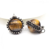 Antique Tiger Ball Soldered Pendant Antique Silver Plated Tiger Eye Stone