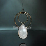 Rose Pendant Quartz Crystal Antique Bronze Plated Soldered Teardrop Pendant