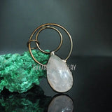 Rose Pendant Quartz Crystal Antique Bronze Plated Soldered Teardrop Pendant