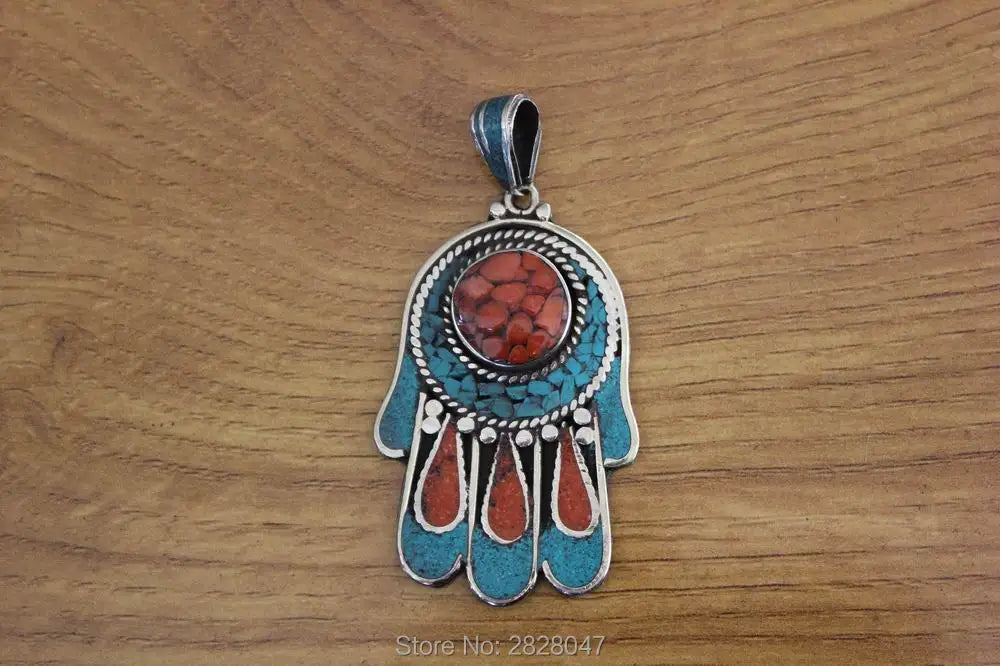 Vintage Tibetan Buddha Hand Pendant Necklace Nepal Jewelry