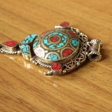Tibetan Jewelry Brass Colorful Stone Flower Pendant Necklace Nepal
