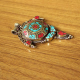 Tibetan Jewelry Brass Colorful Stone Flower Pendant Necklace Nepal
