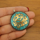 Tibetan Brass Turquoises 8 Auspicious Vase 36mm Pendant Necklace