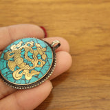 Tibetan Brass Turquoises 8 Auspicious Vase 36mm Pendant Necklace