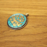 Tibetan Brass Turquoises 8 Auspicious Vase 36mm Pendant Necklace