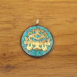 Tibetan Brass Turquoises 8 Auspicious Vase 36mm Pendant Necklace